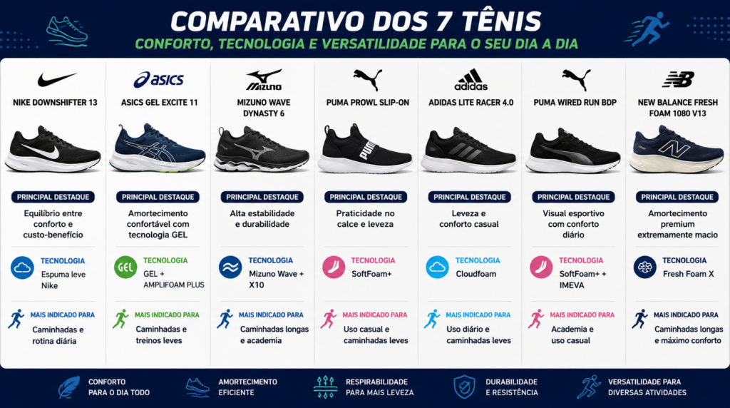 Comarativo dos Melhores Tênis para Caminhada em 2026